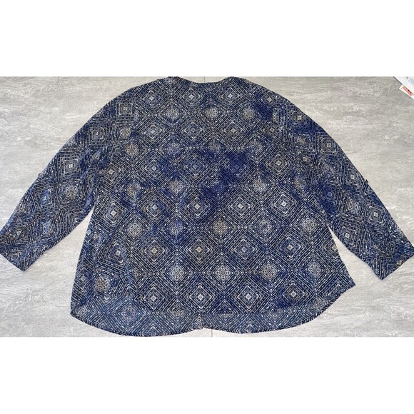 Catherine's Sz 2X 22/24 Blue Beige Medallion Roll-Tab Button-Down Career Work - Picture 8 of 8